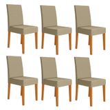 Kit 6 Cadeiras Estofadas Lisa E Pés Mdf Josi Freijó/bege