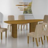 Conjunto Sala De Jantar Mesa Orgânica Mdf 6 Cadeiras Isis Freijó/palha