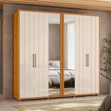 Guarda-roupa Casal 6 Portas 100% Mdf Com Espelhos E Pés Miró Cinamomo/off White