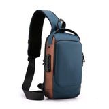 Mochila Anti Furto Transversal Cadeado Com Senha Saida Carregador Usb Resistente A Água Azul Tamanho Único Unissex