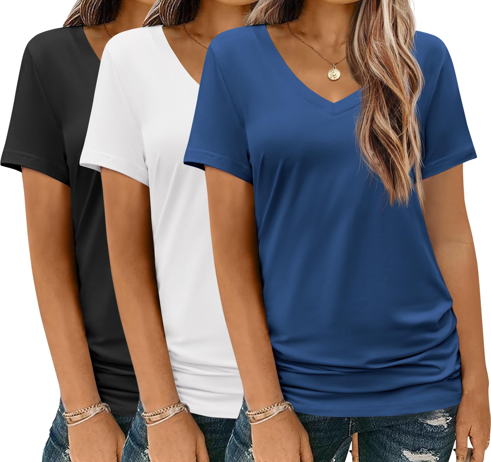 Camiseta Feminina Hotouch, Manga Curta, Decote Em V, Casual, Folgada