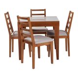 Conjunto De Jantar Mesa Tock 80cm Com 4 Cadeiras Aline Linho Bege - Mel - Marrom