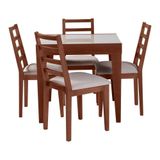 Conjunto De Jantar Mesa Tock 80cm Com 4 Cadeiras Aline Linho Bege - Imbuia - Marrom