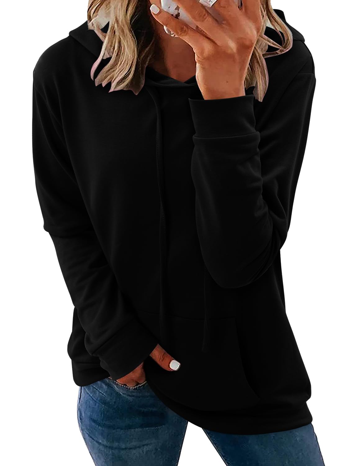 Pulôver Feminino De Cor Sólida Onlypuff Com Capuz E Bolso M