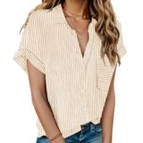 Camisa Feminina Hotouch Listrada Havaiana De Algodão De Manga Curta