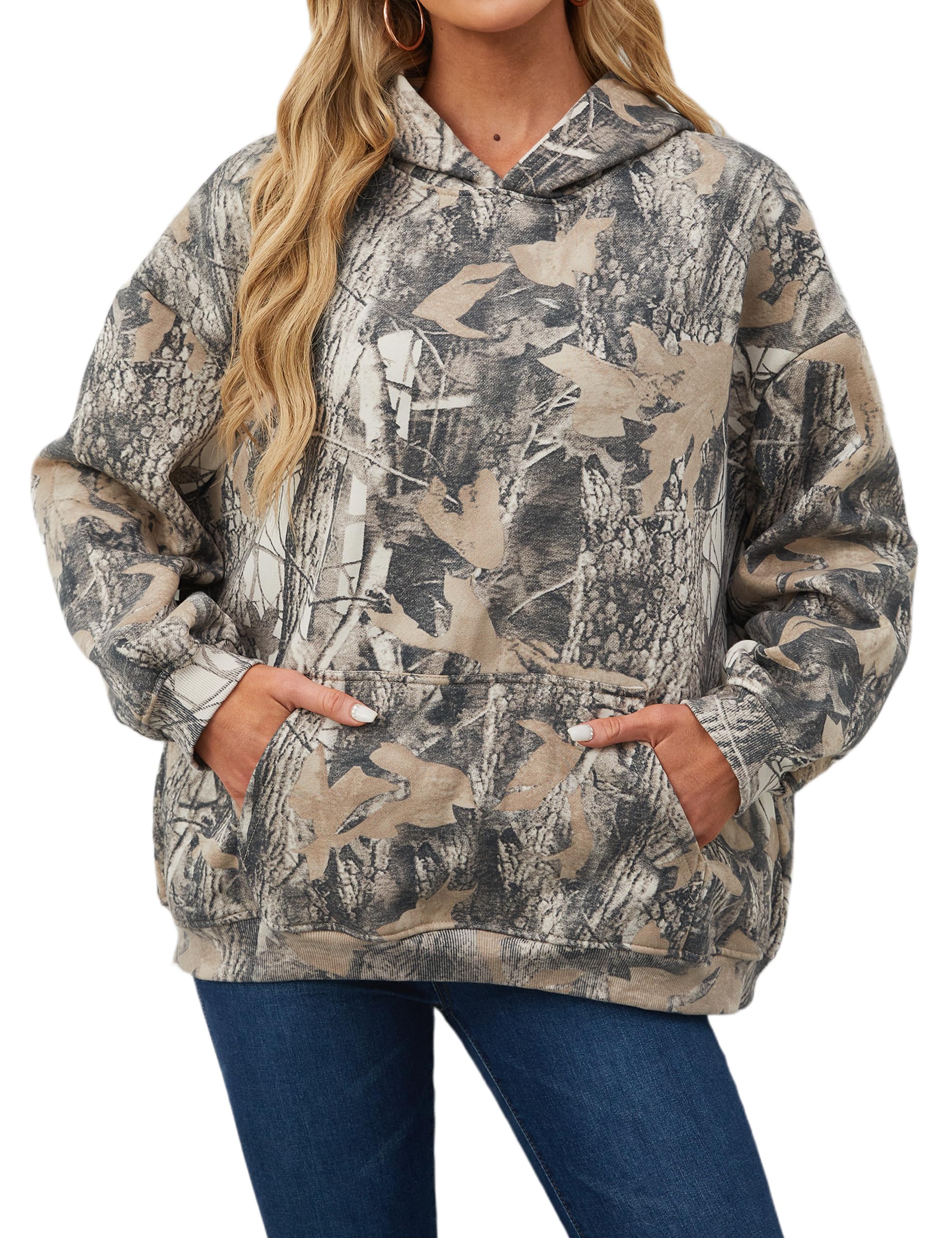 Moletom Com Capuz Anoumcy Camo Maple Leaf Fleece Para Mulher