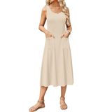 Vestido Feminino Zeagoo 2025, Verão, Sem Mangas, Floral, Linha A
