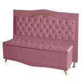 Kit De Cabeceira De Cama Box E Calçadeira Baú Barcelona King 195 Cm Retro Capitonê Suede Rosa Bebê Do Lar Móveis