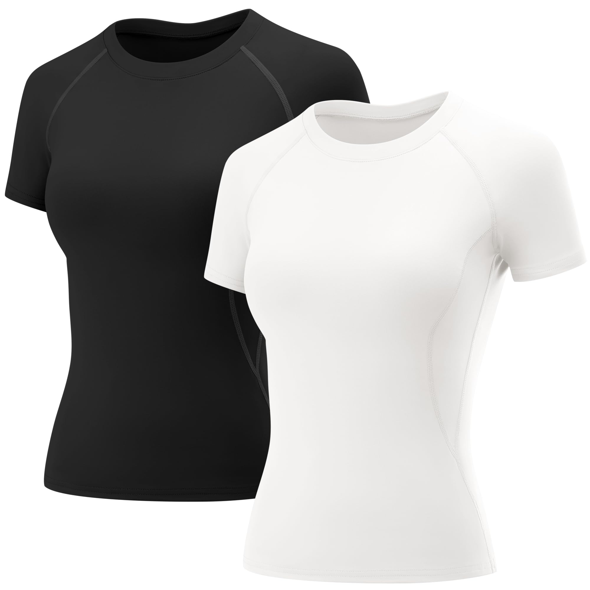 Blusas De Treino Lomon De Manga Curta Para Mulheres, Pacote Com 2 Pretas E Brancas Xs