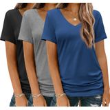 Camiseta Feminina Hotouch Com Decote Em V E Manga Curta, Blusas Casuais X3