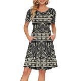 Vestido Feminino Auselily De Manga Curta De Verão Na Altura Do Joelho