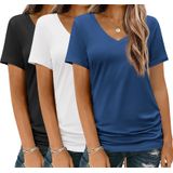 Camiseta Feminina Hotouch Com Decote Em V E Manga Curta, Blusas Casuais X3