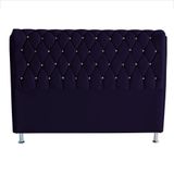Cabeceira De Cama Box Jully Casal 140 Cm Botão Strass Suede Azul Marinho Do Lar Móveis