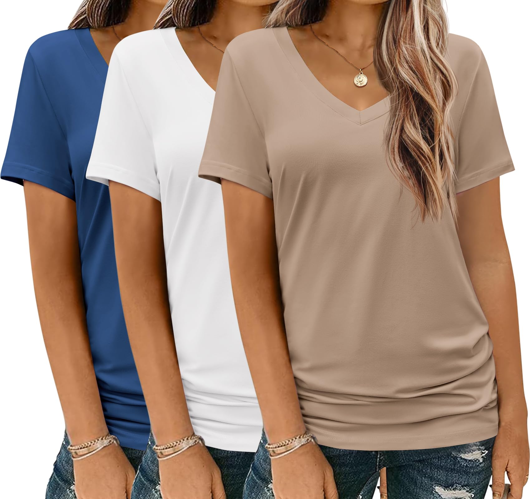 Camiseta Feminina Hotouch Com Decote Em V E Manga Curta, Pacote Com 3 Unidades