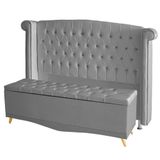 Kit De Quarto Cabeceira De Cama Box E Calçadeira Baú Toquio Casal Queen 160 Cm Suede Prata Do Lar Móveis E Decoração