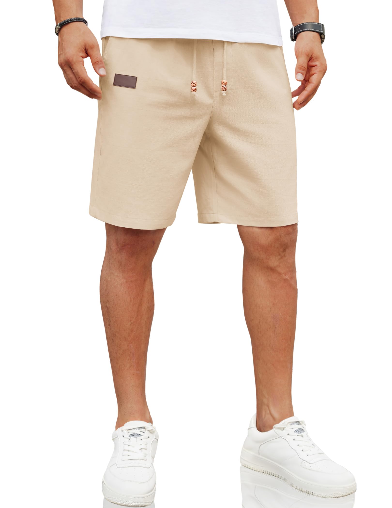 Shorts Coofandy De Linho Casual Para Homens, Cáqui Claro, Tamanho L