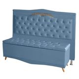 Kit Cabeceira De Cama Box E Calçadeira Baú Madri King 195 Cm Suede Azul Bebê Do Lar Móveis E Decoração