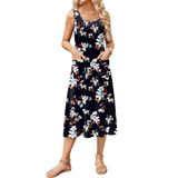 Vestido Zeagoo Summer Regata Feminino Floral Midi Com Bolsos