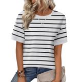Moletom Feminino Casual De Manga Curta Tops Zeagoo Listrado