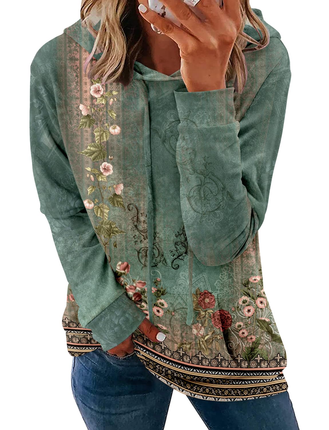 Moletom Com Capuz Onlypuff Pullover Para Mulheres Green Vine S