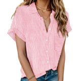 Blusa Feminina De Linho Com Botões Hotouch, Manga Curta, Algodão