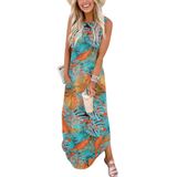 Vestido Zeagoo Feminino Boho Summer Beach Com Estampa De Folhas Tropicais
