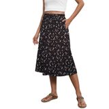 Saia Witsmile Boho A Line Elástica De Cintura Alta Midi Marrom-preta