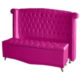 Kit De Quarto Cabeceira De Cama Box E Calçadeira Baú Toquio Casal 140 Cm Suede Rosa Pink Do Lar Móveis E Decoração