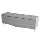 Recamier Calçadeira Baú Barcelona King 195 Cm Botão Encapados Pés Palito Suede Prata Do Lar Móveis