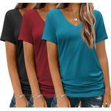 Camiseta Feminina Hotouch Com Decote Em V E Manga Curta, Blusas Casuais X3