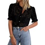 Blusa Feminina Prettygarden De Renda De Manga Curta Com Botões