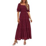 Vestido Midi Prettygarden Feminino, Floral De Verão 2025, Vinho Tinto
