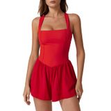 Macacão Sem Mangas Qinsen Vermelho Para Mulheres E Shorts Y2k
