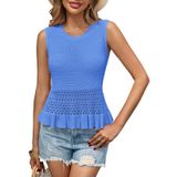 Camiseta Regata De Crochê Saodimallsu Feminina Com Babados, Azul, Verão