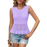 Camiseta Regata De Crochê Saodimallsu Feminina Com Babados Roxa