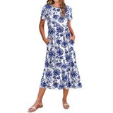 Vestido Midi Zeagoo Casual Solto Em Camadas Boho Beach Blue Floral