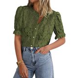 Blusa Feminina Prettygarden De Renda De Manga Curta Verde Militar