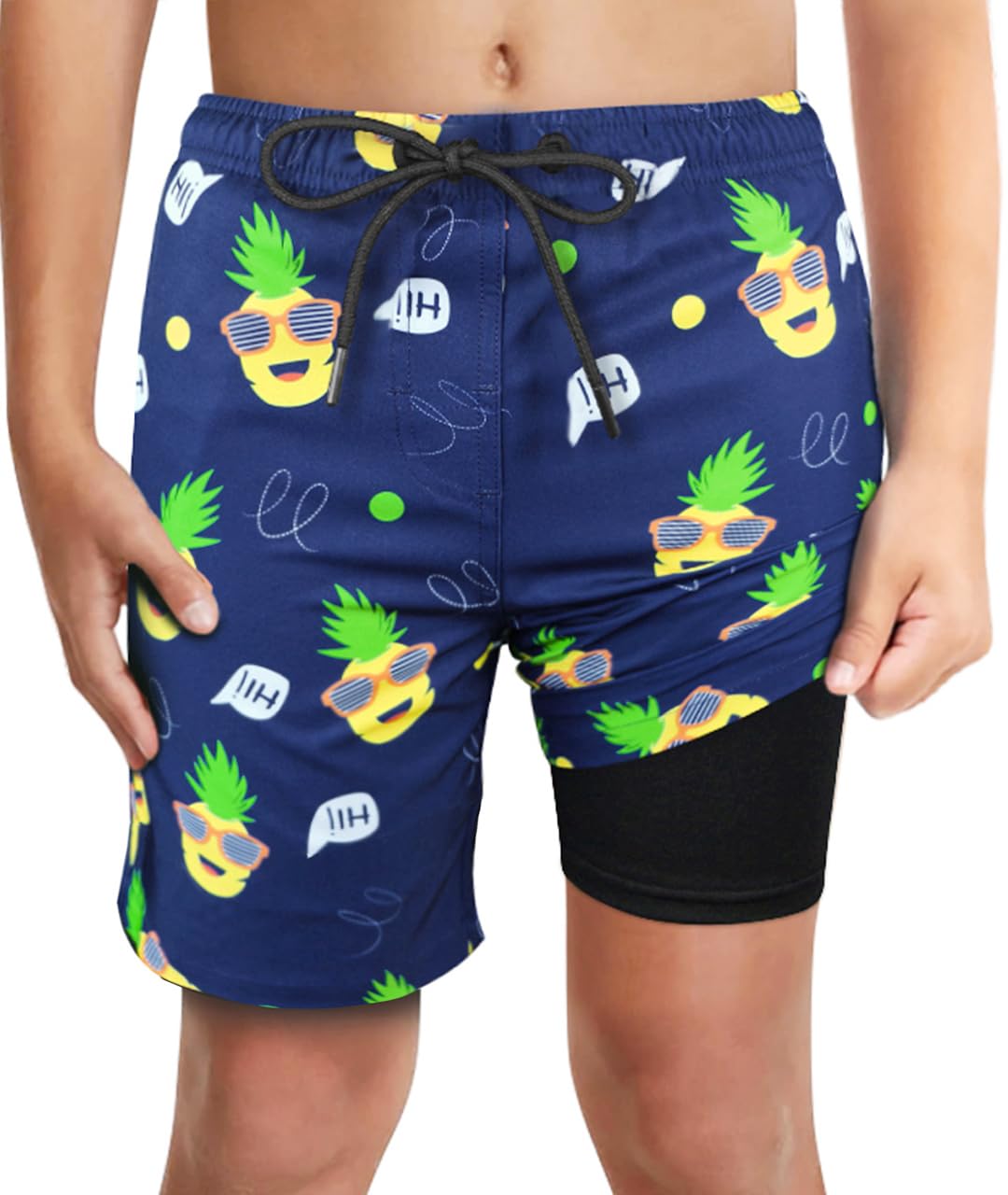 Calções De Banho Lucowee Boys Pineapple Navy Com Forro De Cueca Boxer