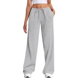Calça De Moletom Feminina Hesayep, Perna Larga, Cintura Baixa, Cinza M