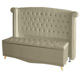 Kit Cabeceira De Cama Box E Calçadeira Baú Luxo King 195 Cm Suede Bege Do Lar Móveis