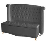 Kit De Quarto Cabeceira De Cama Box E Calçadeira Baú Toquio Casal Queen 160 Cm Suede Grafite Do Lar Móveis E Decoração