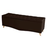 Recamier Calçadeira Baú Barcelona Casal 140 Cm Botão Encapados Pés Palito Suede Marrom Do Lar Móveis