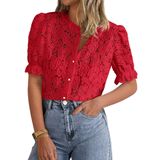 Blusa Feminina Prettygarden De Renda De Manga Curta Vermelha Tamanho M