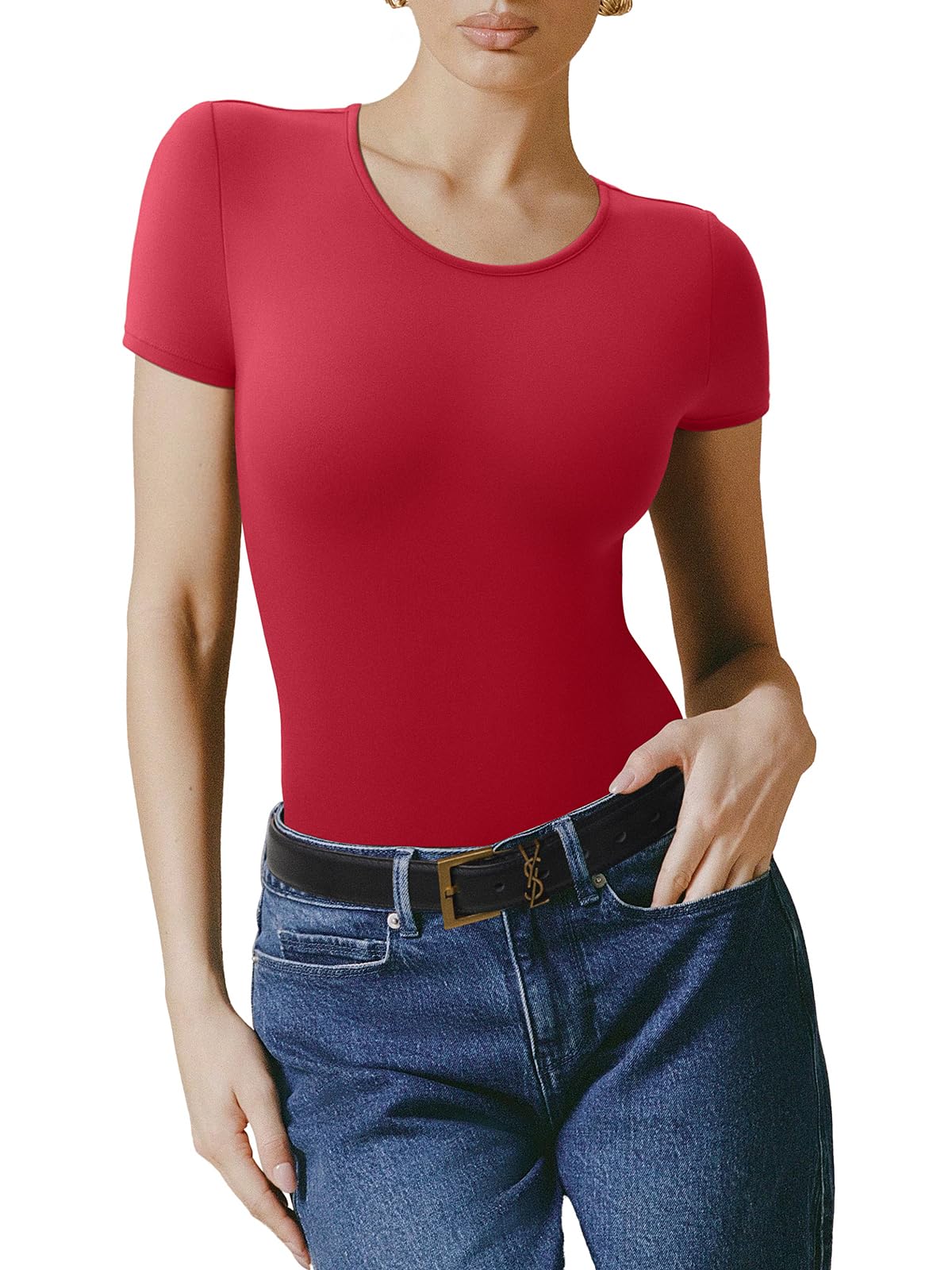 Bodysuit Reoria Vermelho Com Forro Duplo Básico De Manga Curta Feminina Xxl