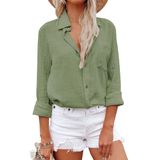 Camisa Feminina Aoudery De Algodão Com Botões, Manga Comprida, Verde Oliva