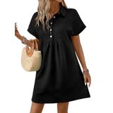 Vestido Acelitt, Primavera, Verão, Gola De Lapela, Feminino, Preto, Gg