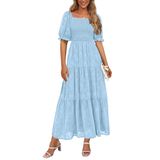 Vestido Midi Prettygarden Feminino Smocked A Line, Azul Floral, Xxl