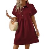 Vestido Acelitt Primavera Verão Com Gola De Lapela Feminino Vermelho Gg