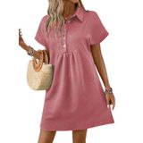 Vestido Acelitt Primavera Verão Com Gola De Lapela Feminino Rosa Médio