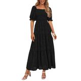 Vestido Midi Prettygarden Feminino De Verão 2025, Floral, Preto